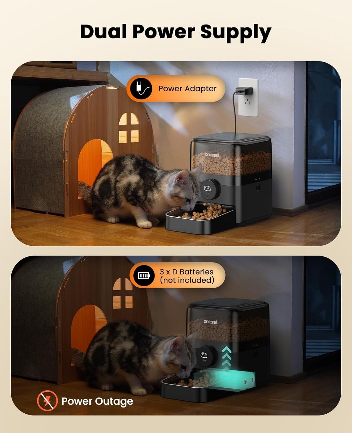 Automatic Cat Feeder 3L Timed Pet Food Dispenser 6 Meals Stainless Bowl