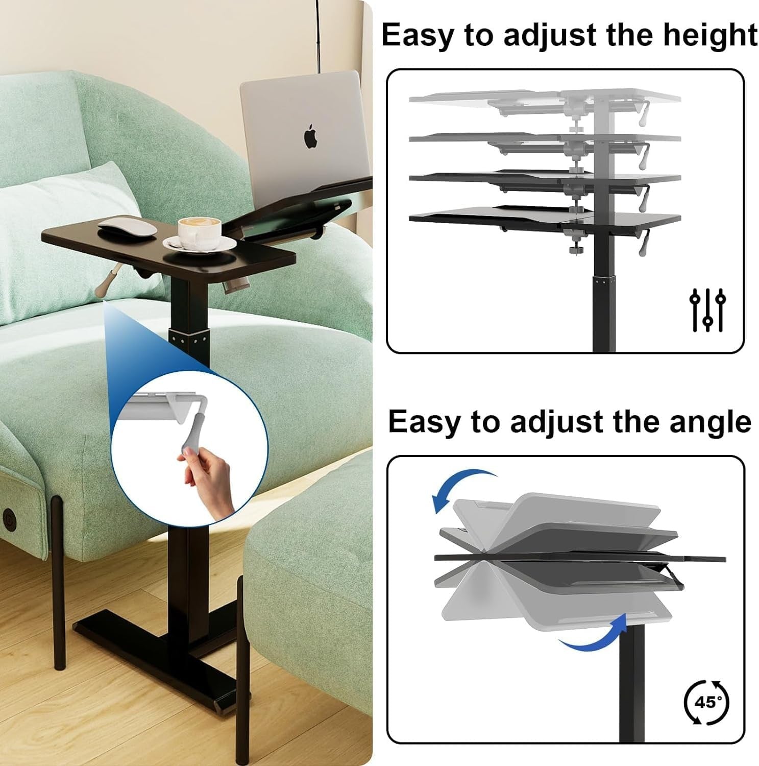 Adjustable Overbed Table with Wheels Split Top Laptop Desk Pneumatic Lift