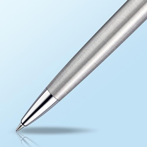 Luxury Ballpoint Pen – Stainless Steel Chrome Trim, Medium Blue Ink, Refillable