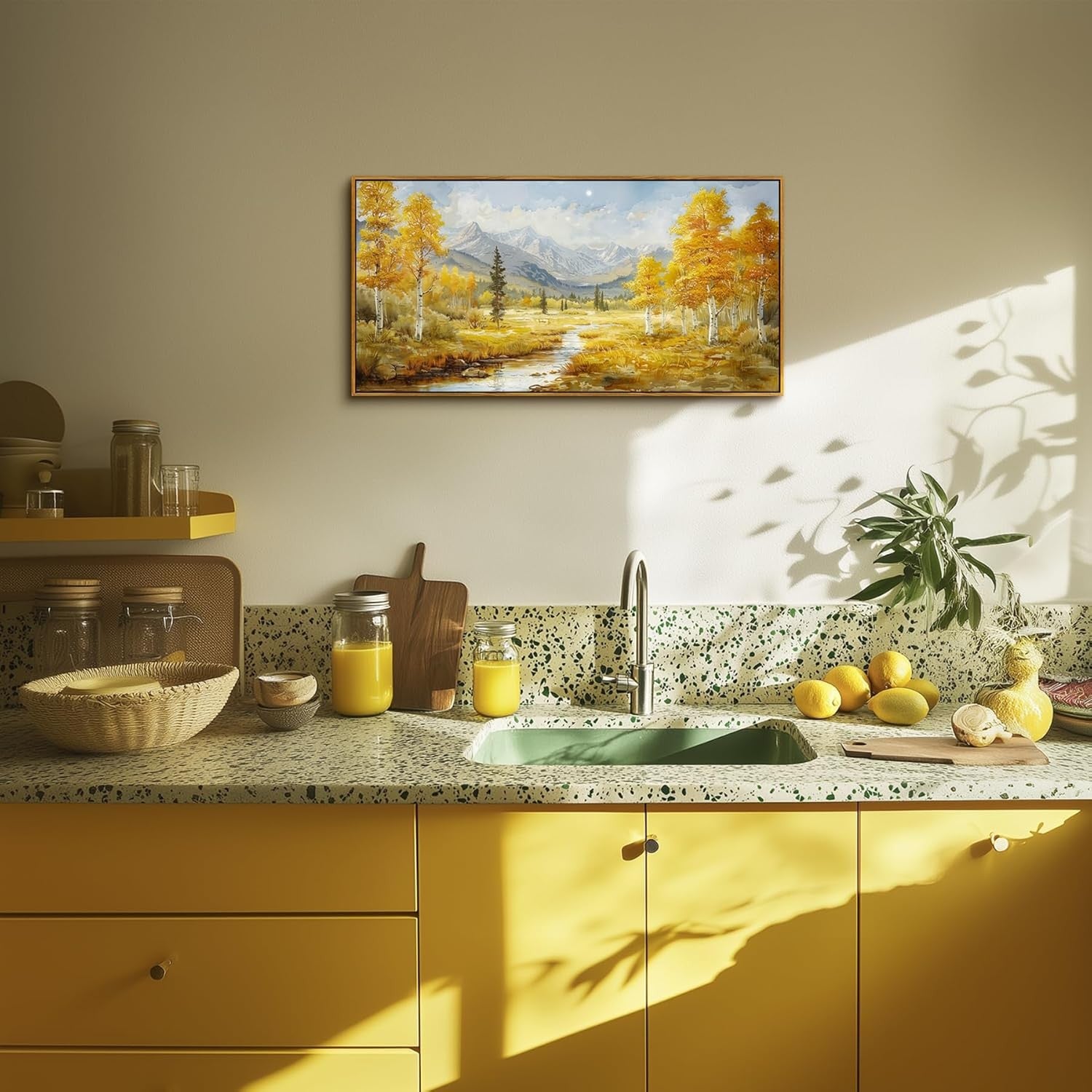 Large Framed Canvas Wall Art Golden Autumn Landscape Living Room Decor