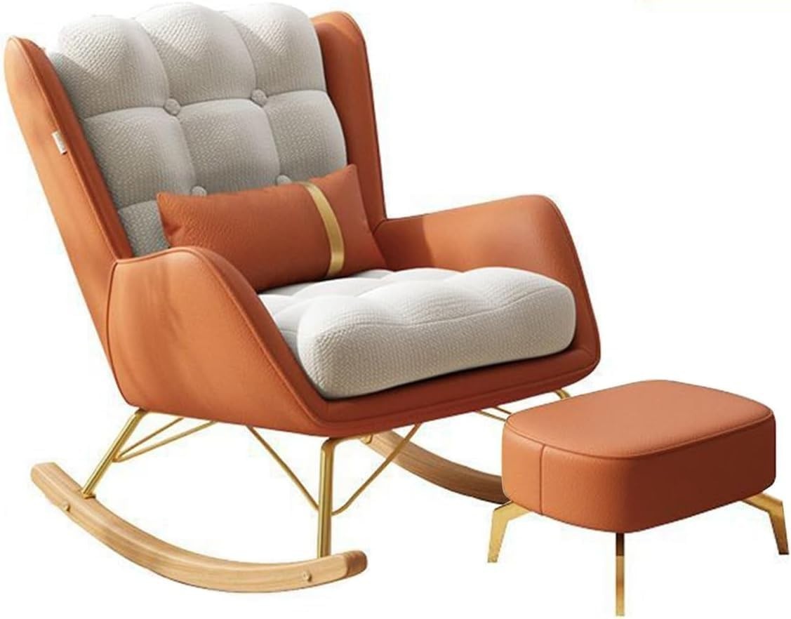 Mid-Century Upholstered Rocking Chair & Ottoman | Comfy Recliner Sofa Seat