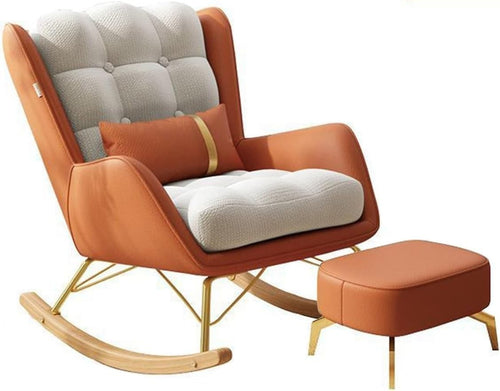 Mid-Century Upholstered Rocking Chair & Ottoman | Comfy Recliner Sofa Seat