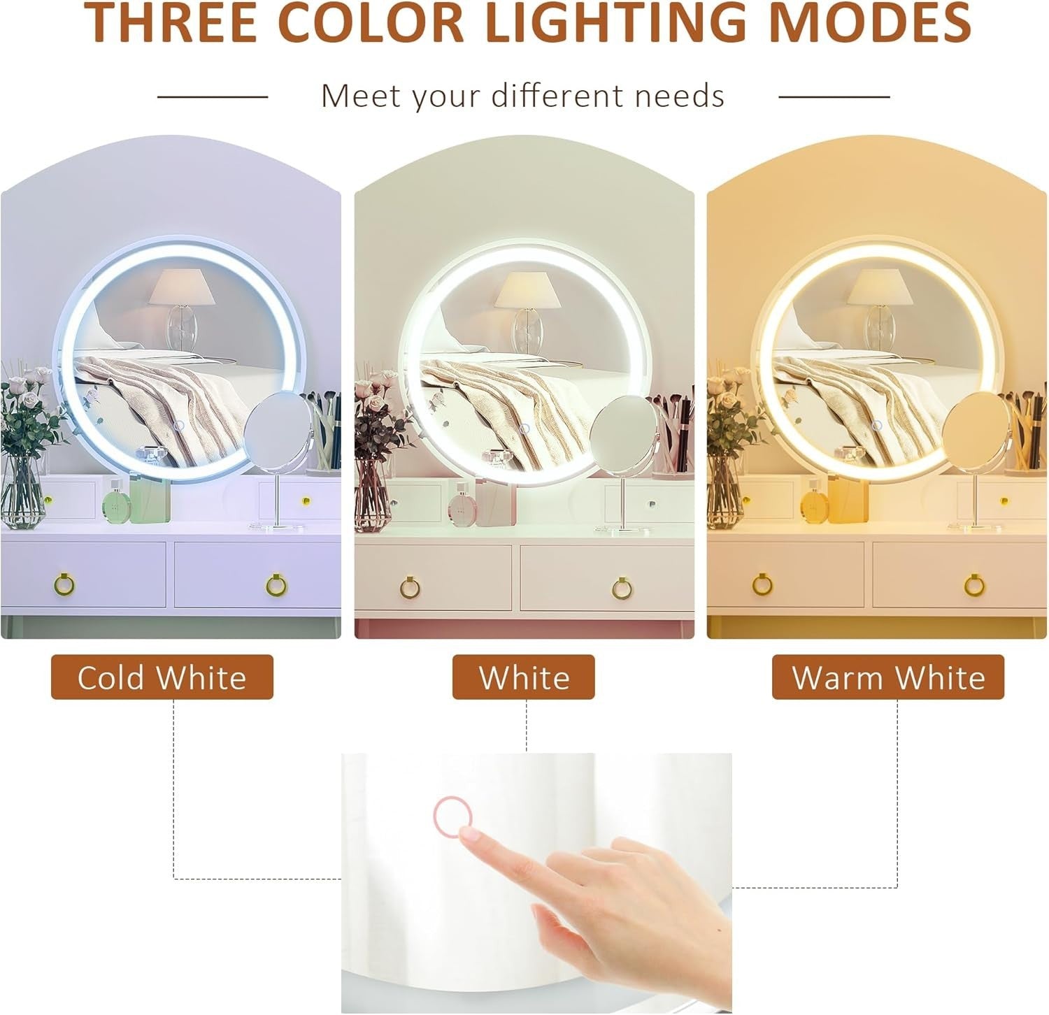 White Dressing Table LED Mirror Vanity Makeup Desk Stool 4 Drawers Set Modern