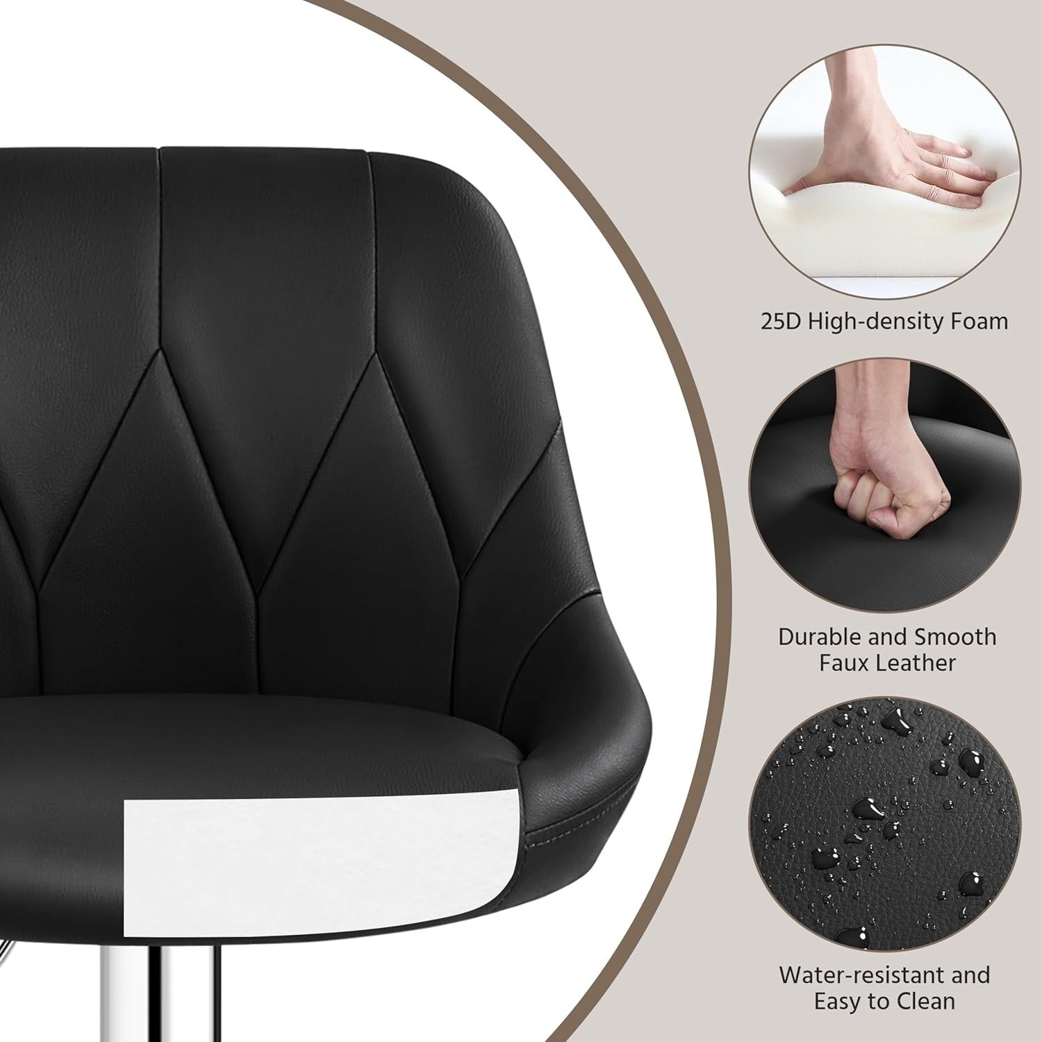 Adjustable Swivel Bar Stools with Backrest & Footrest – Black