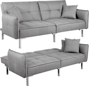 Grey Sofa Bed 3 Seater Click Clack Recliner with Arms & Cushions