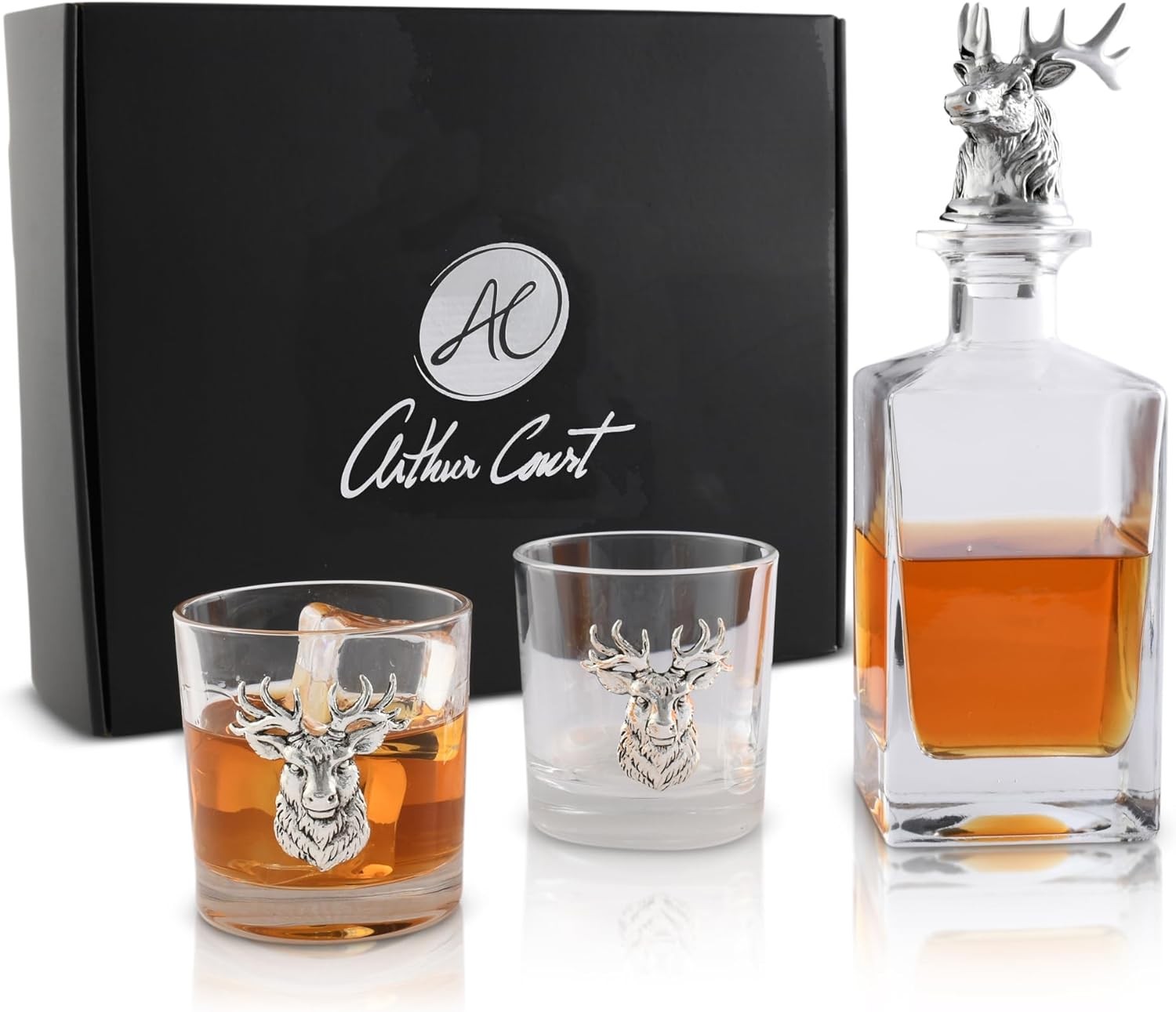 Luxury Elk Decanter Set 750ml with 2 Old Fashioned Glasses | Premium Bar Gift