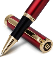 Luxury Rollerball Pen Red 24K Gold Trim Refillable Metal Leather Model
