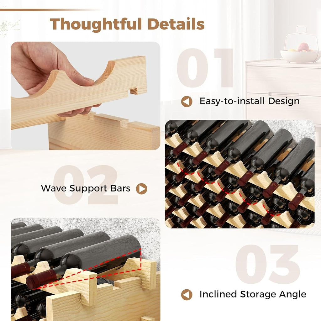 60 Bottle Wooden Wine Rack 6-Tier Floor Standing Wine Storage Organizer Pine