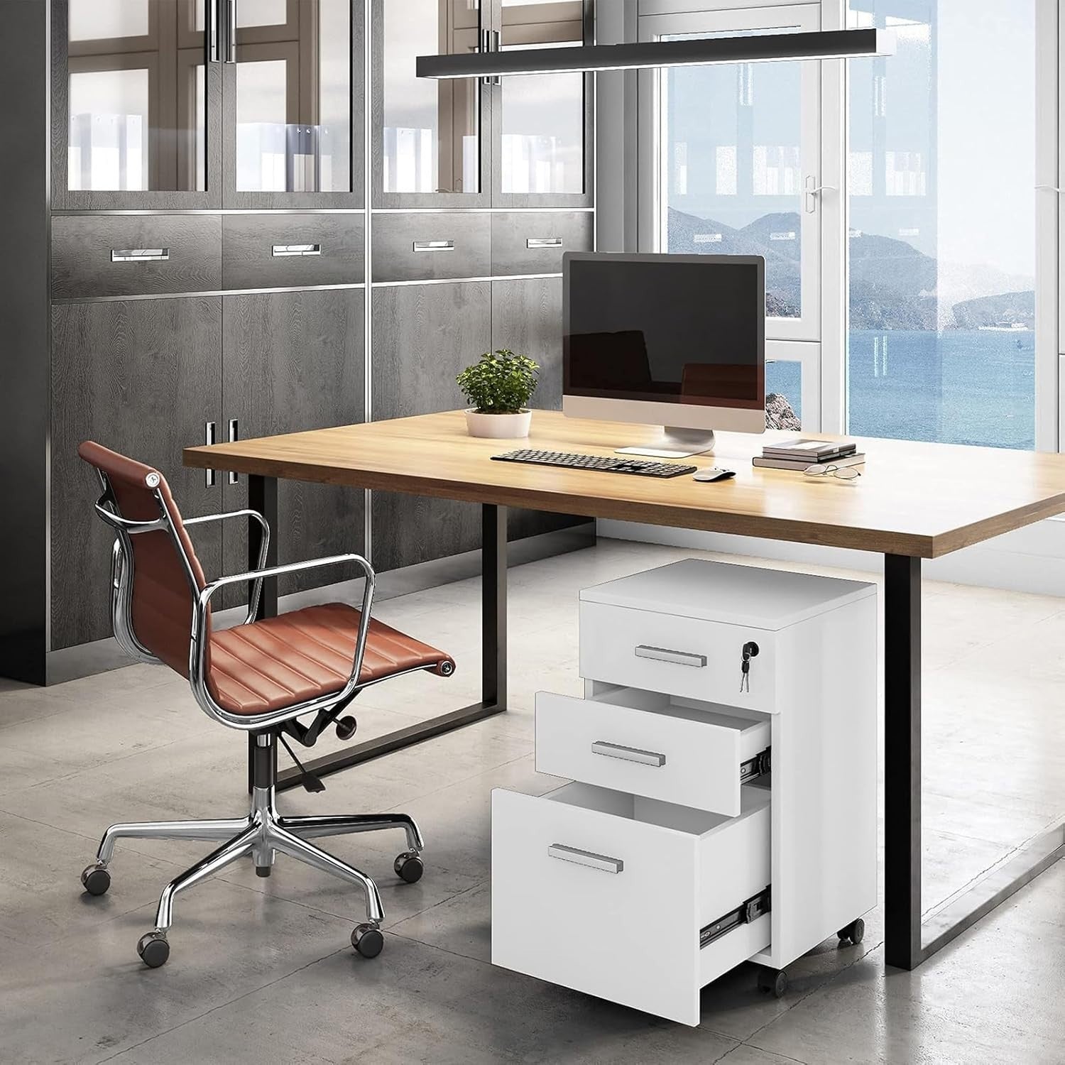 Locking Rolling File Cabinet 3 Drawer Under Desk Office Storage Unit