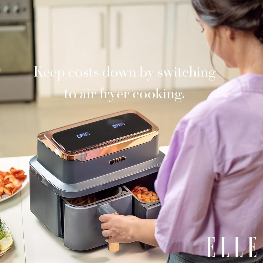 Dual Basket Air Fryer 8.4L Match Cook 10-in-1 Oil Free Touch Grey