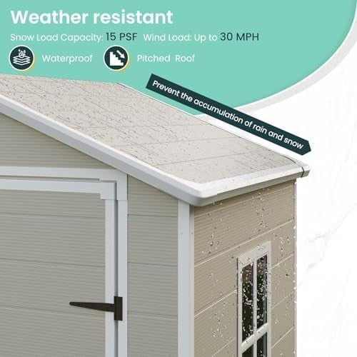 Plastic Garden Shed 6x4.5FT Outdoor Storage with Lock, Floor & Window Grey White