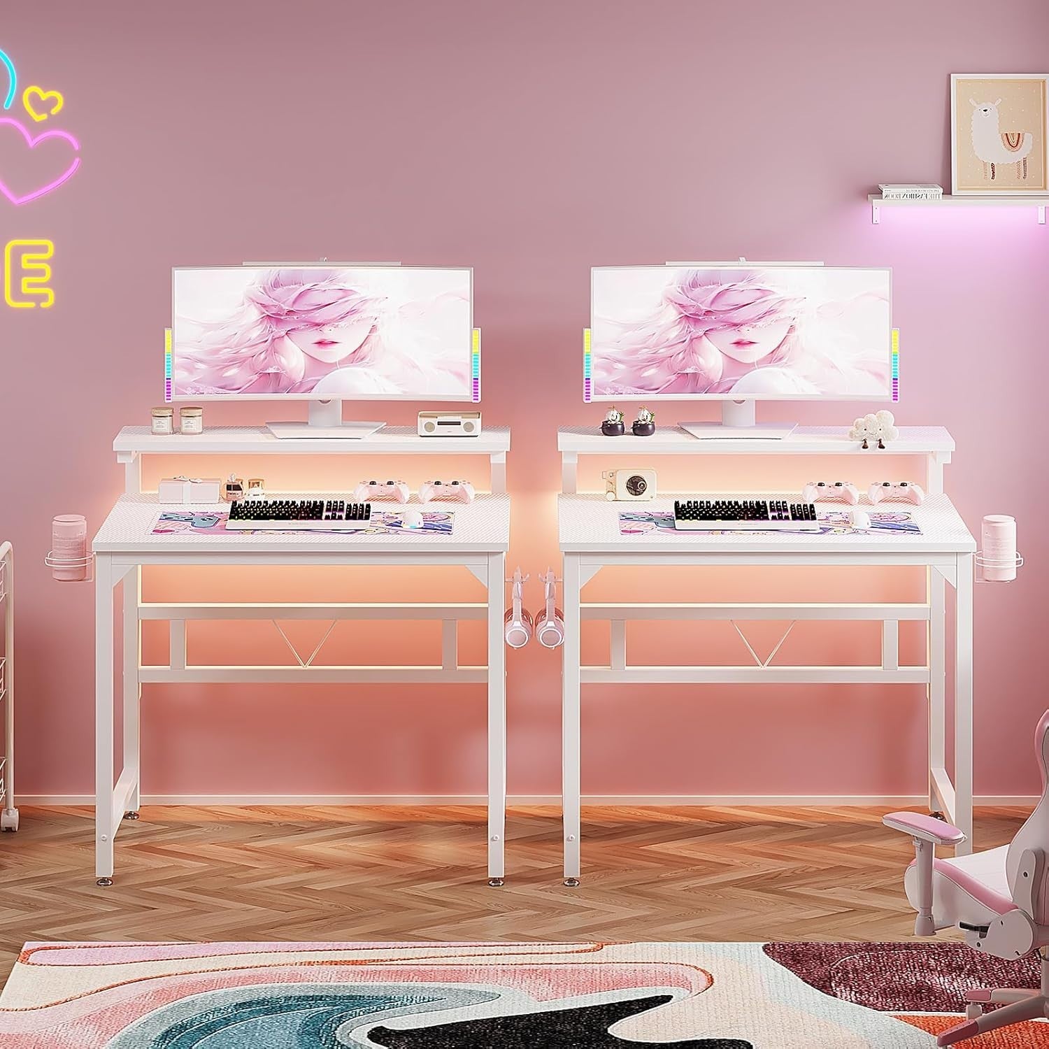 White 80cm Gaming Desk with Adjustable Monitor Stand & Cup Holder Office
