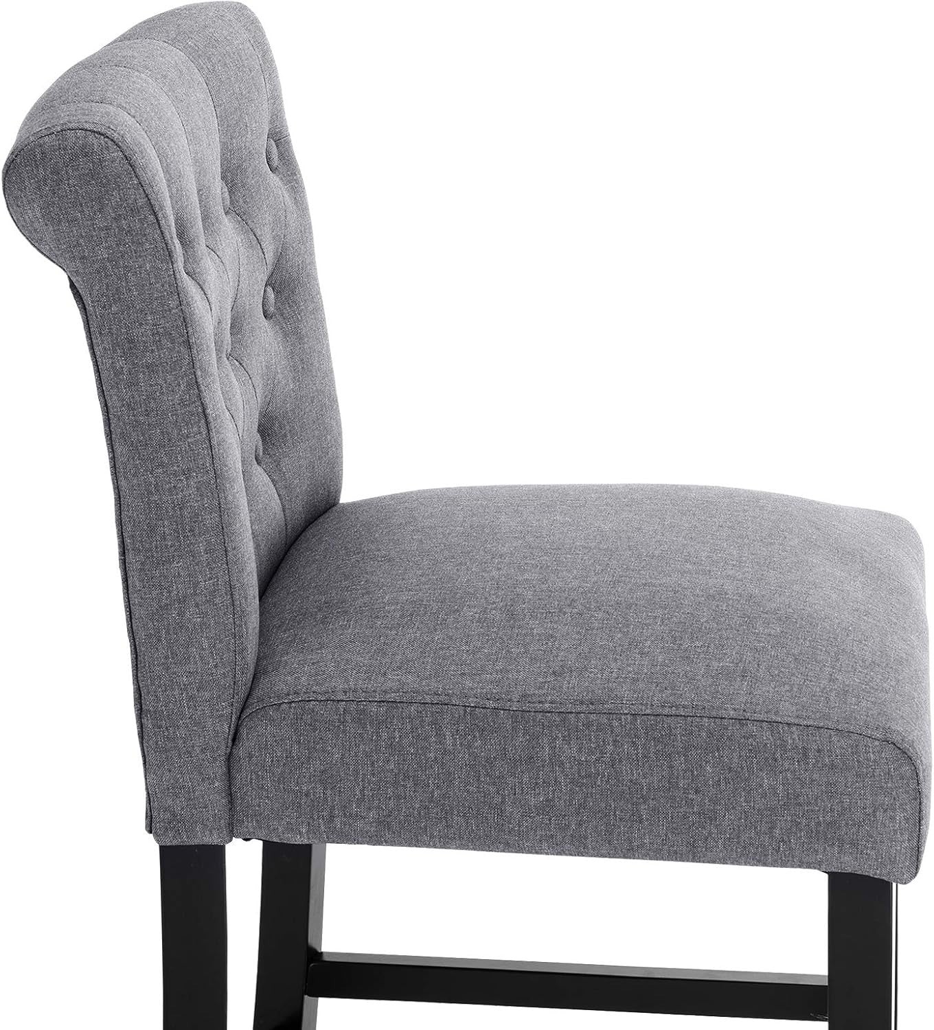 Dark Grey Linen Bar Stools Set of 2 Wooden Counter Chairs with Backrest