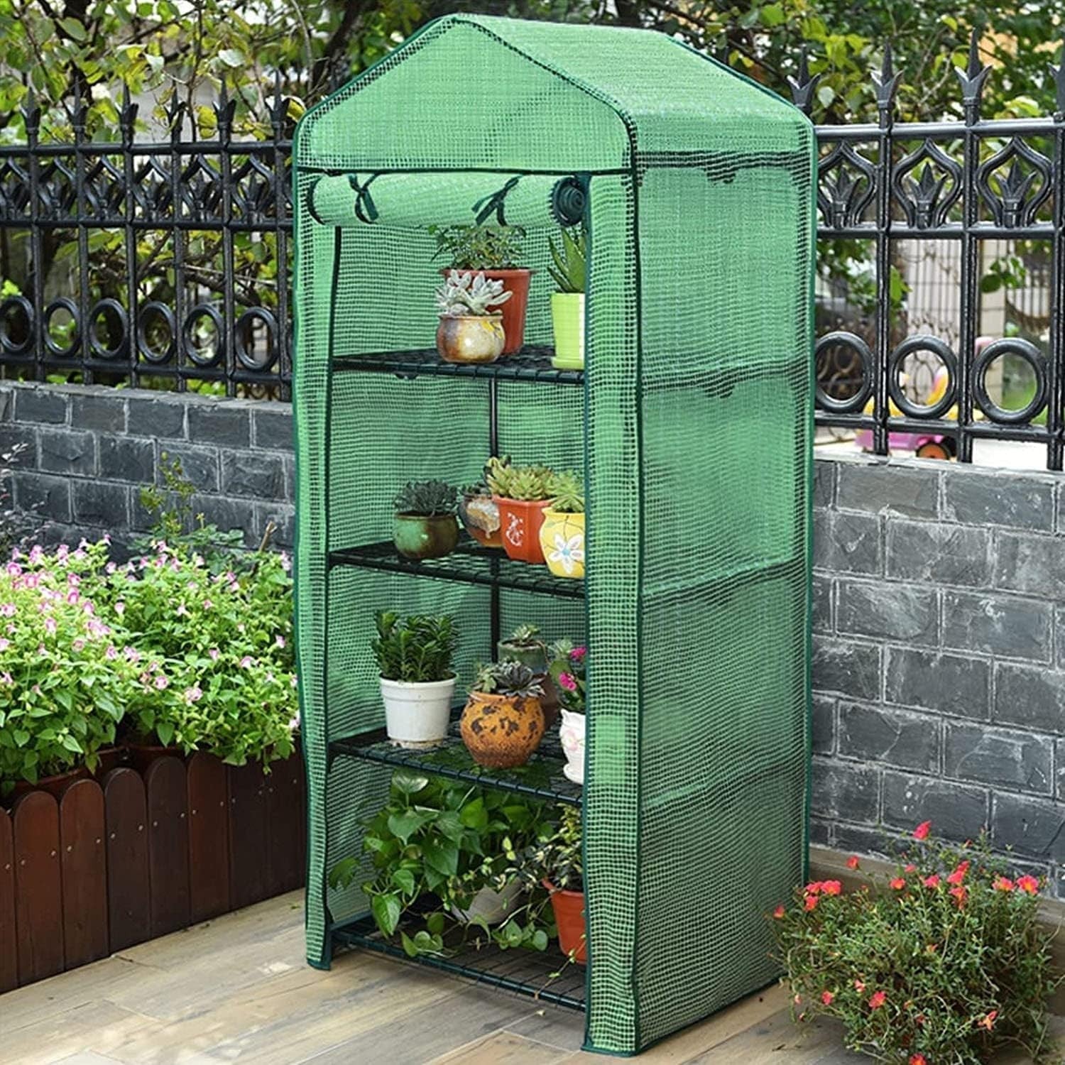 4 Tier Mini Greenhouse with Reinforced PE Cover & Steel Frame W69xD49xH160cm