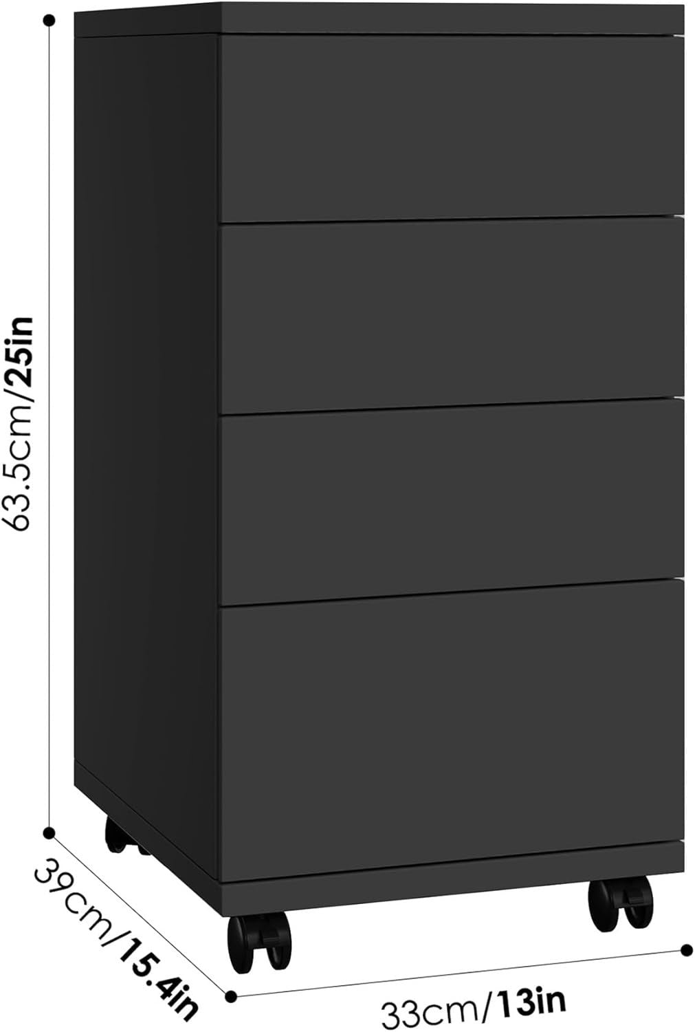 Wide Rolling Drawer Cabinet 4 Drawer Mobile Storage Under Desk Unit