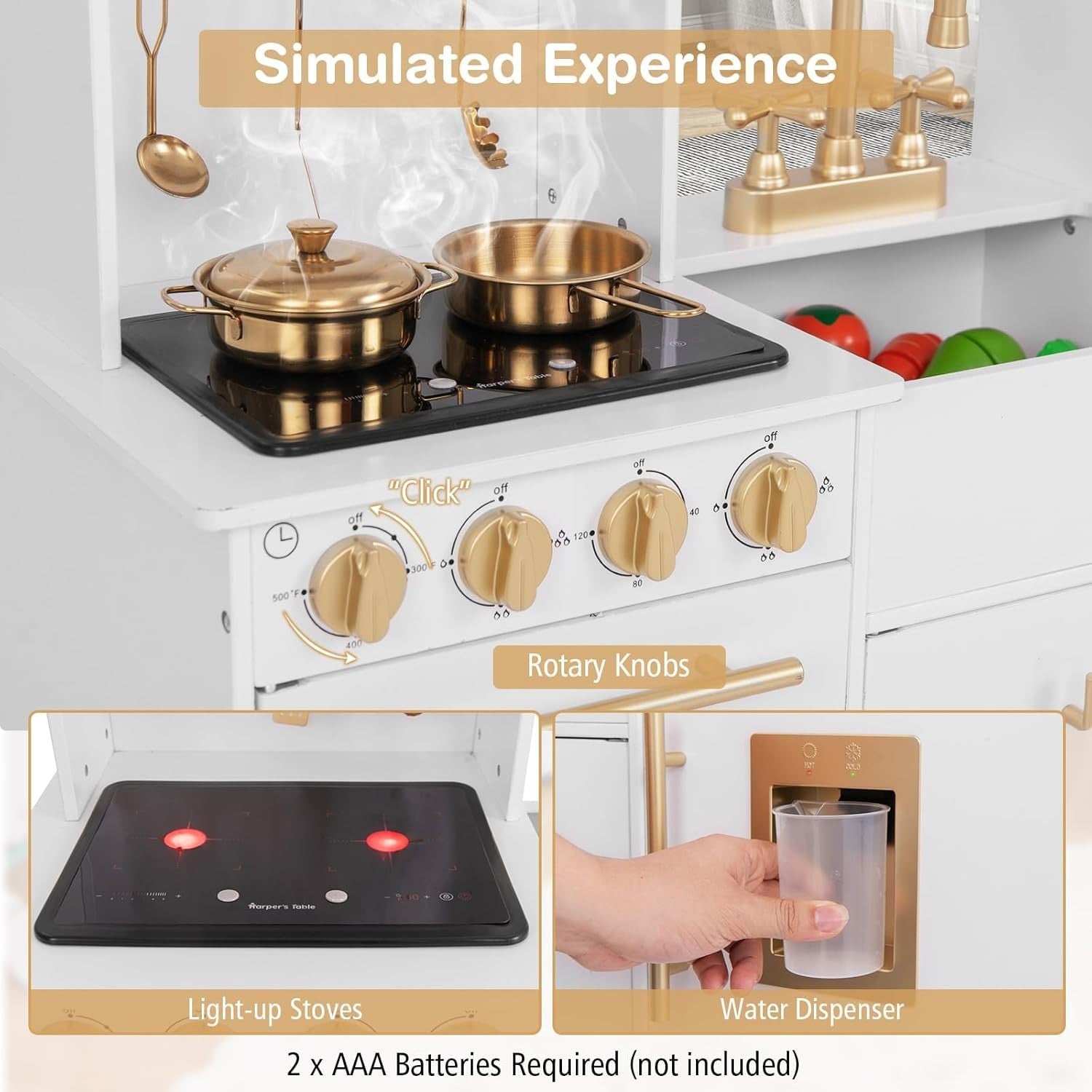 Kids Wooden Play Kitchen Lights Sounds Coffee Maker Microwave White