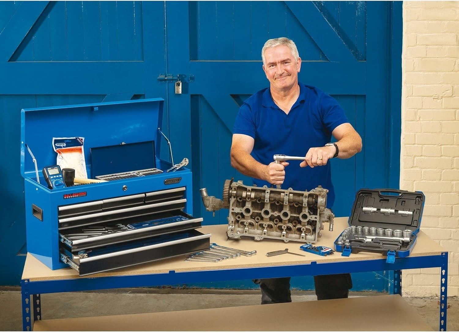 Steel Workbench 200kg Capacity Powder Coated Frame MDF Top Heavy Duty Blue