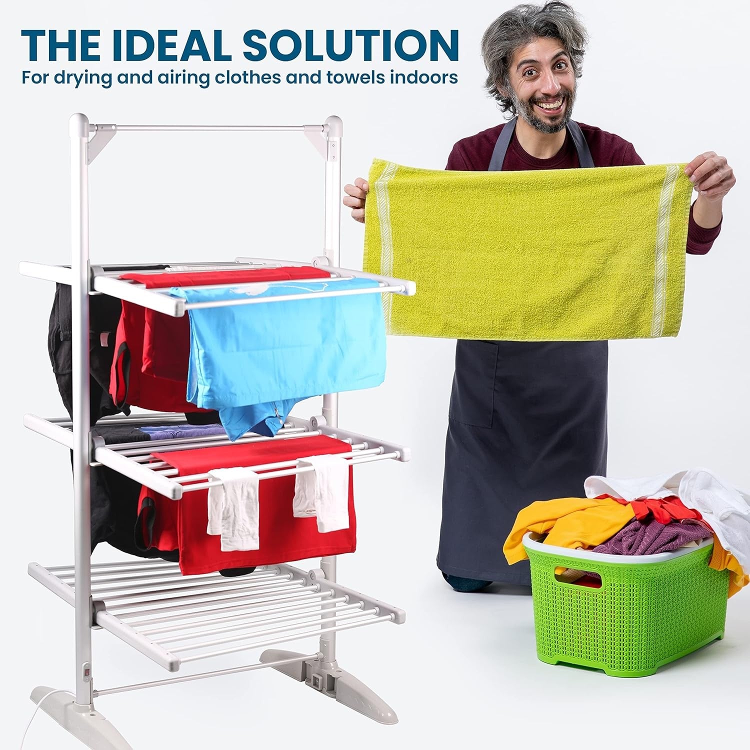 Smart WiFi Heated Clothes Airer 3 Tier Folding Indoor Drying Rack Radiator Wings
