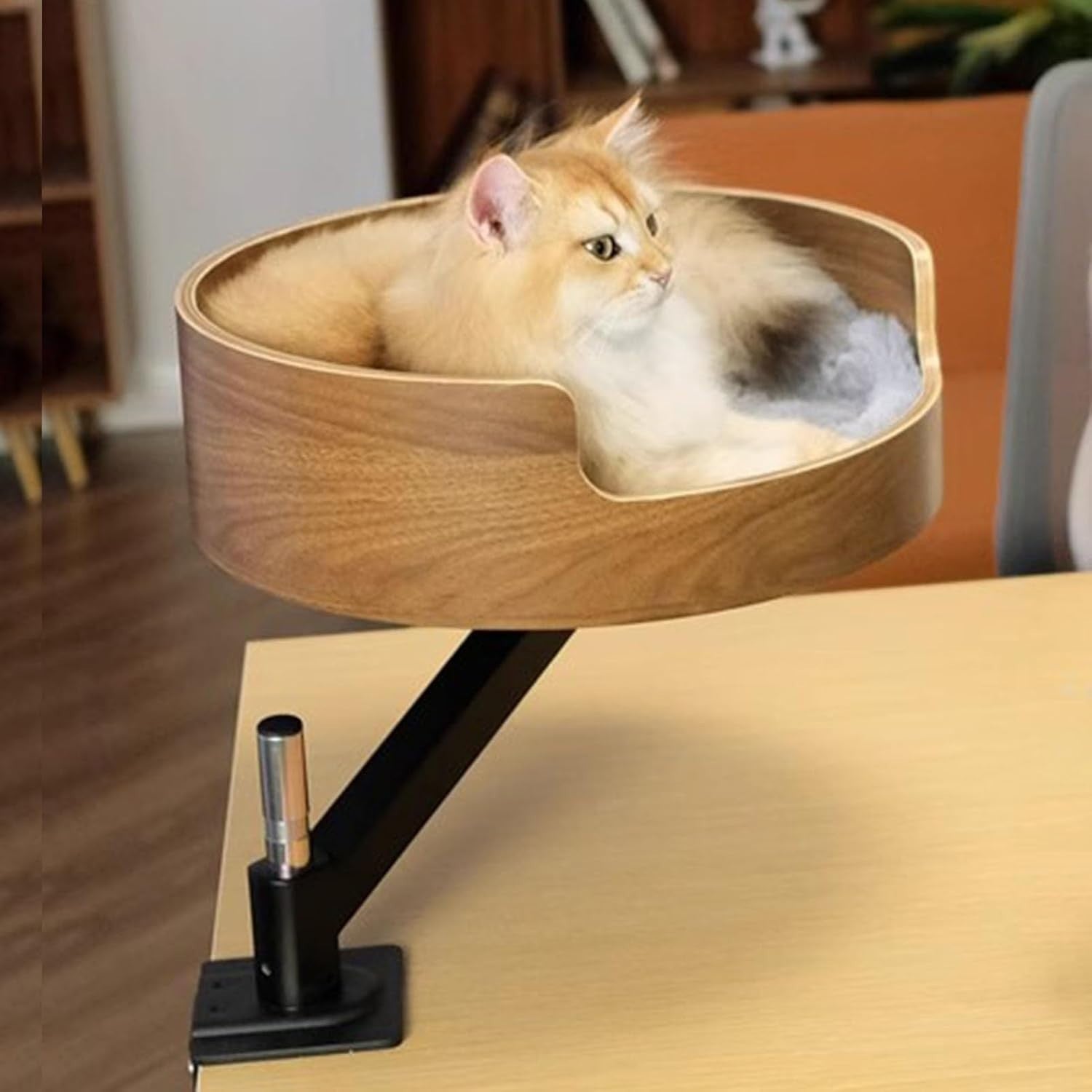 360° Rotating Wooden Cat Desk Bed Adjustable Elevated Cat Perch