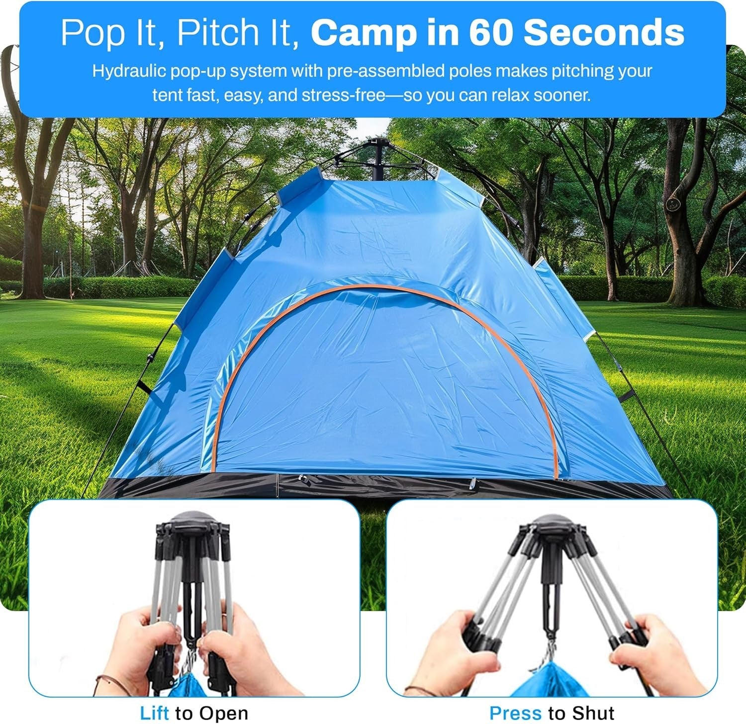 Green Qisan Hydraulic Dome Tent – 3-4 Person Automatic Camping Tent