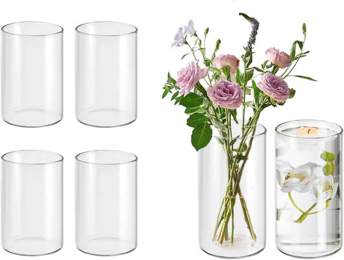 Clear Glass Cylinder Vase Set of 6 Flower Candle Wedding Table Centrepiece