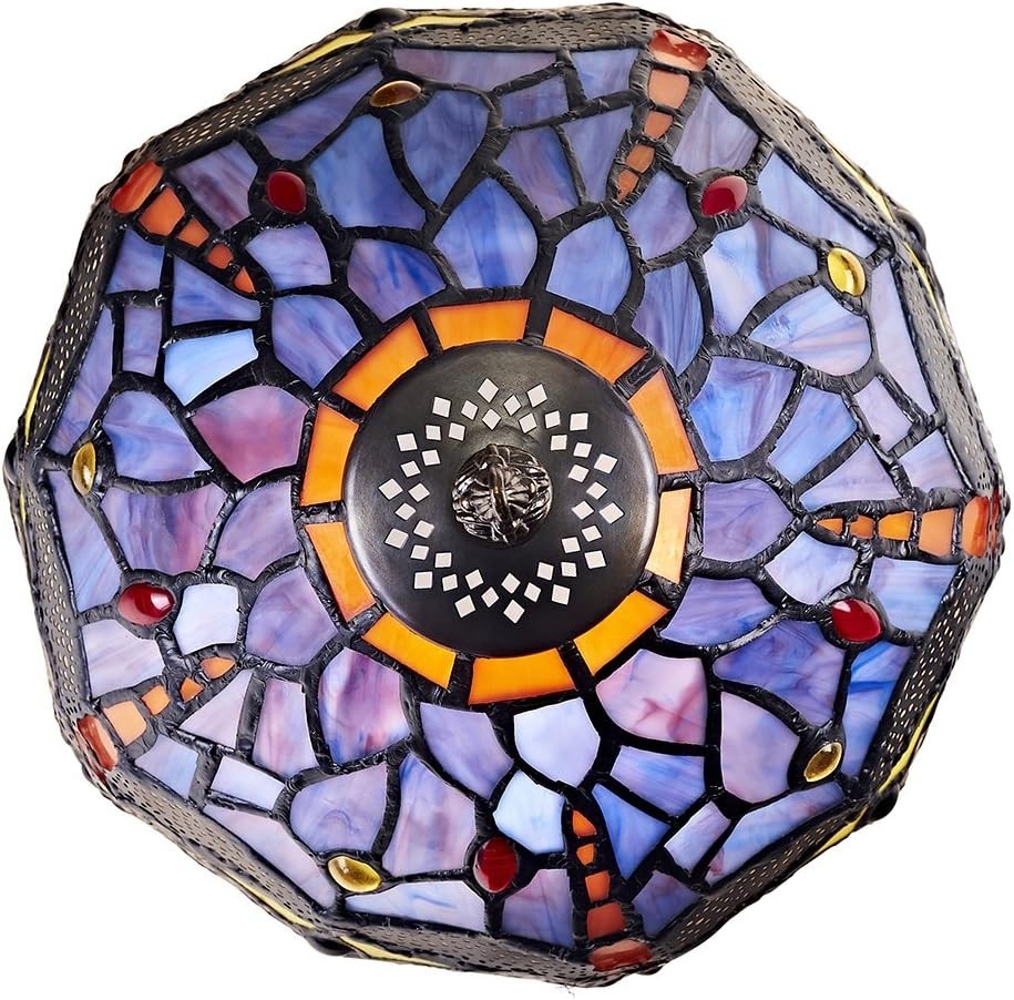 Purple Stained Glass Dragonfly Tiffany Table Lamp with Antique Bronze Base
