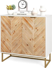 White 2 Door Sideboard Cabinet with Storage, Metal Legs, Modern Console