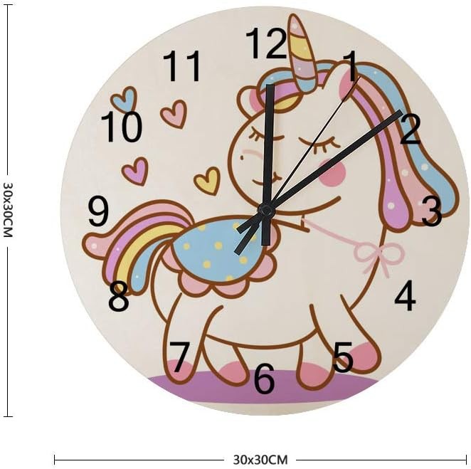 Cute Unicorn Wall Clock 12in Kids Room Silent Non-Ticking Cartoon Decor