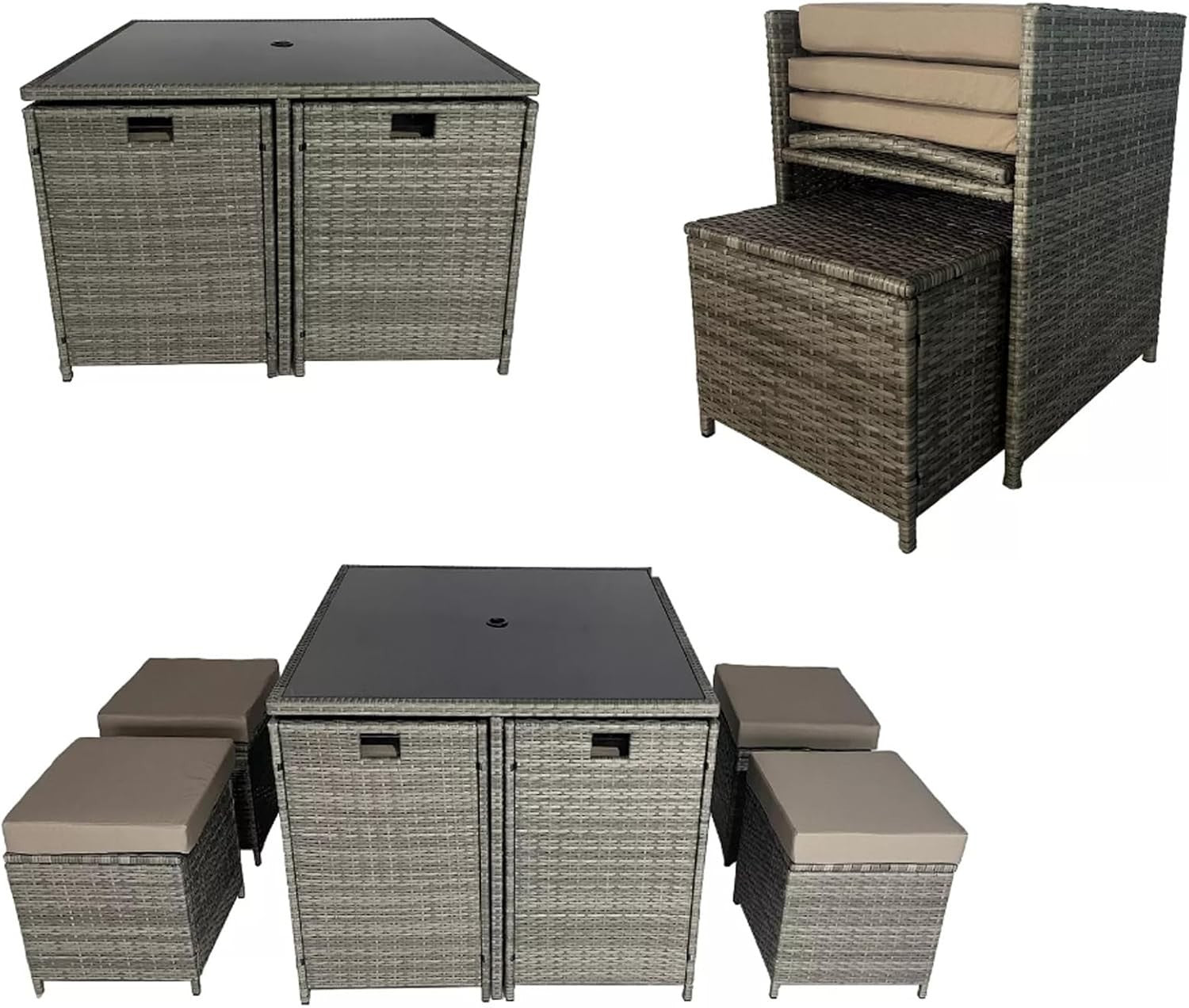 Rattan Garden Dining Set 9 Seater Outdoor Patio Cube Table Chairs Cushions