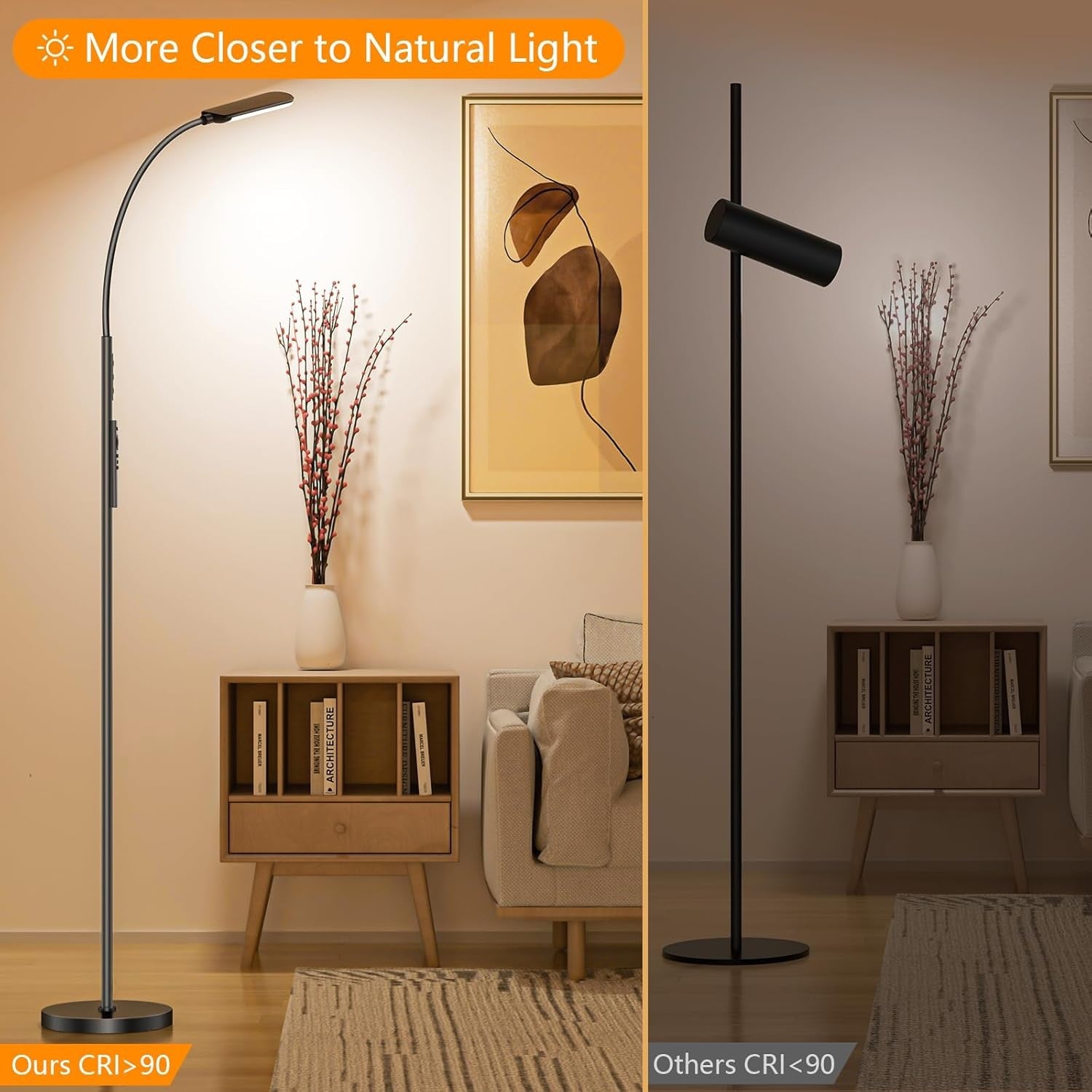 LED Floor Reading Lamp Remote Control Dimmable Adjustable Light Black