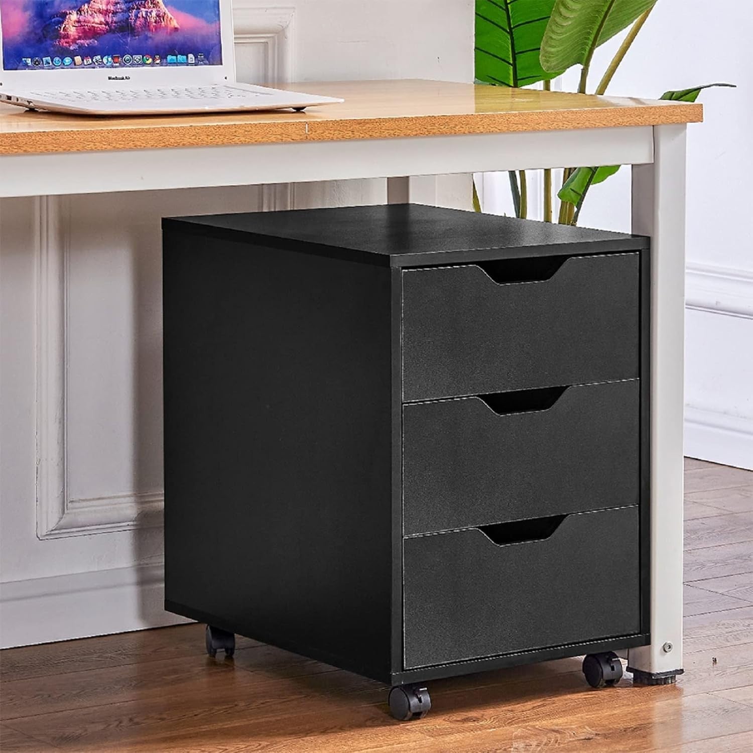 Black Rolling Desk Drawer Unit 3 Tier Under Desk Office Storage