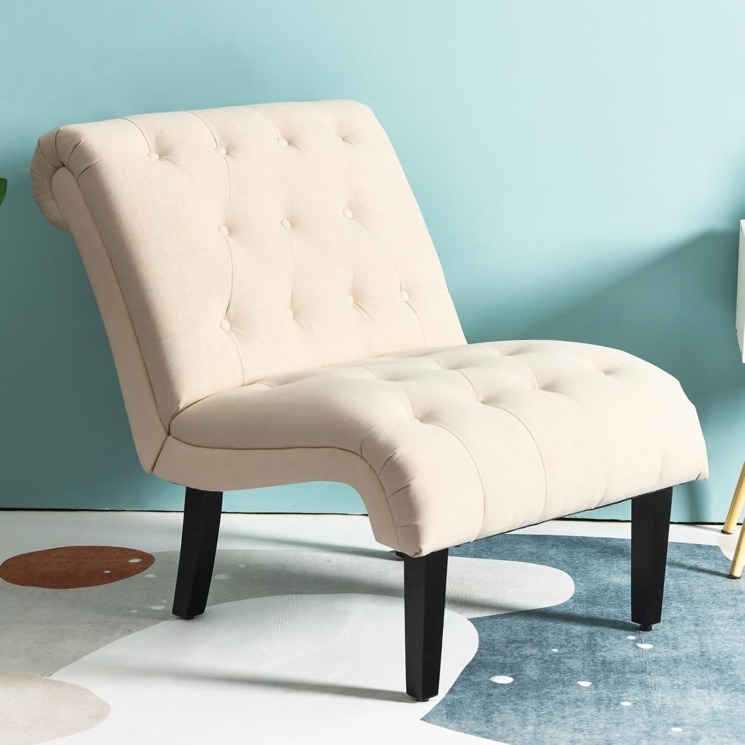 Modern Accent Chair Linen Lounge Tub Chair Button Tufted Beige