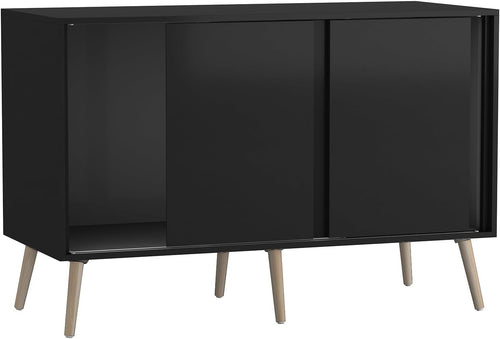 Modern Sideboard Cabinet Oak with Black Doors| Sliding Doors Storage Unit 3 Door