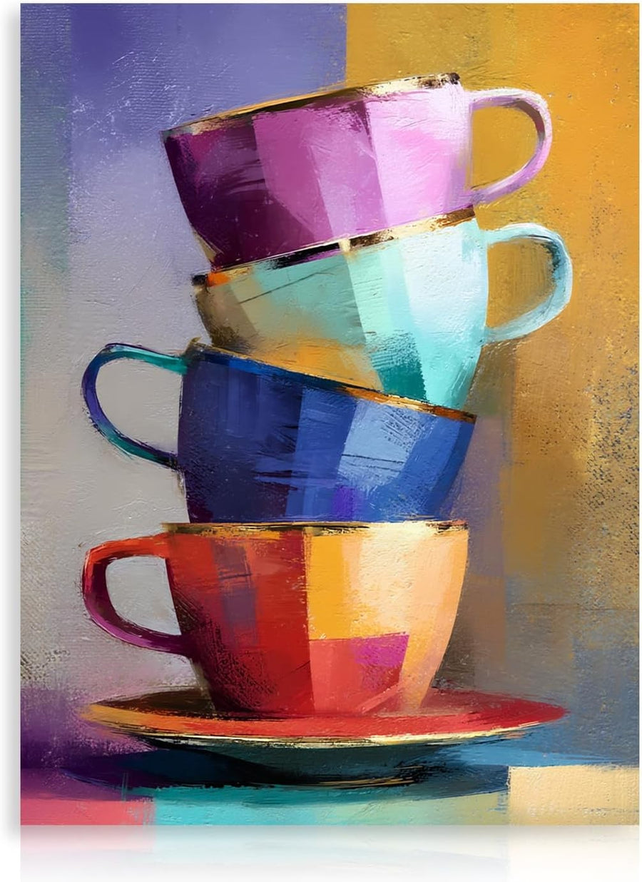 Colorful Coffee Cups Wall Art Print 12x16in Kitchen Cafe Decor