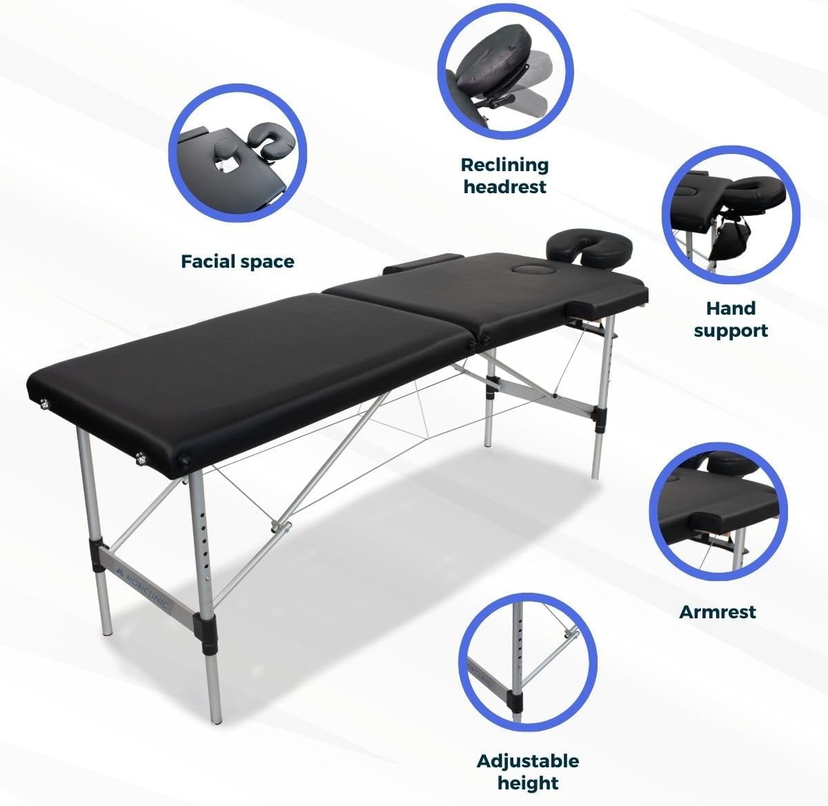 Portable Aluminium Massage Table Foldable Adjustable Therapy Spa Bed Black