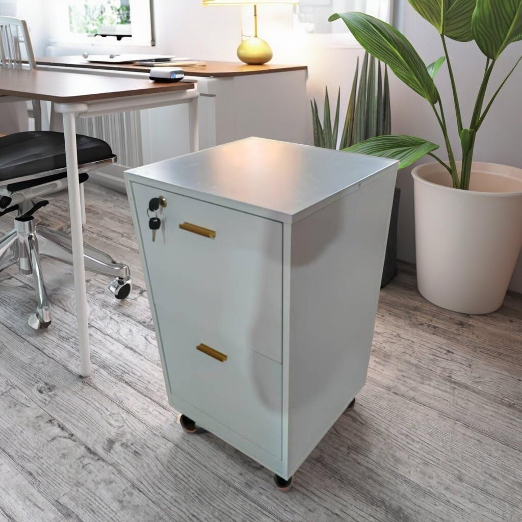 Locking 2 Drawer Rolling File Cabinet Vertical Under Desk Office Storage