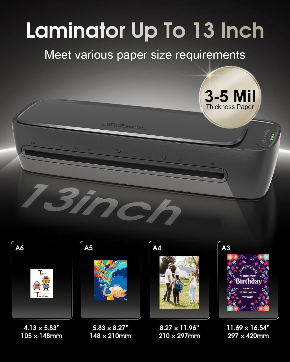 13” Laminator Hot Cold 60s Warm-Up Fast Anti-Jam Kit for Office
