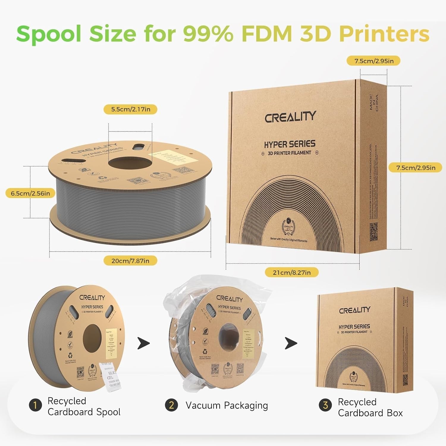 Hyper PLA Filament Gray 4KG High Speed 600mm/s 1.75mm ±0.03mm