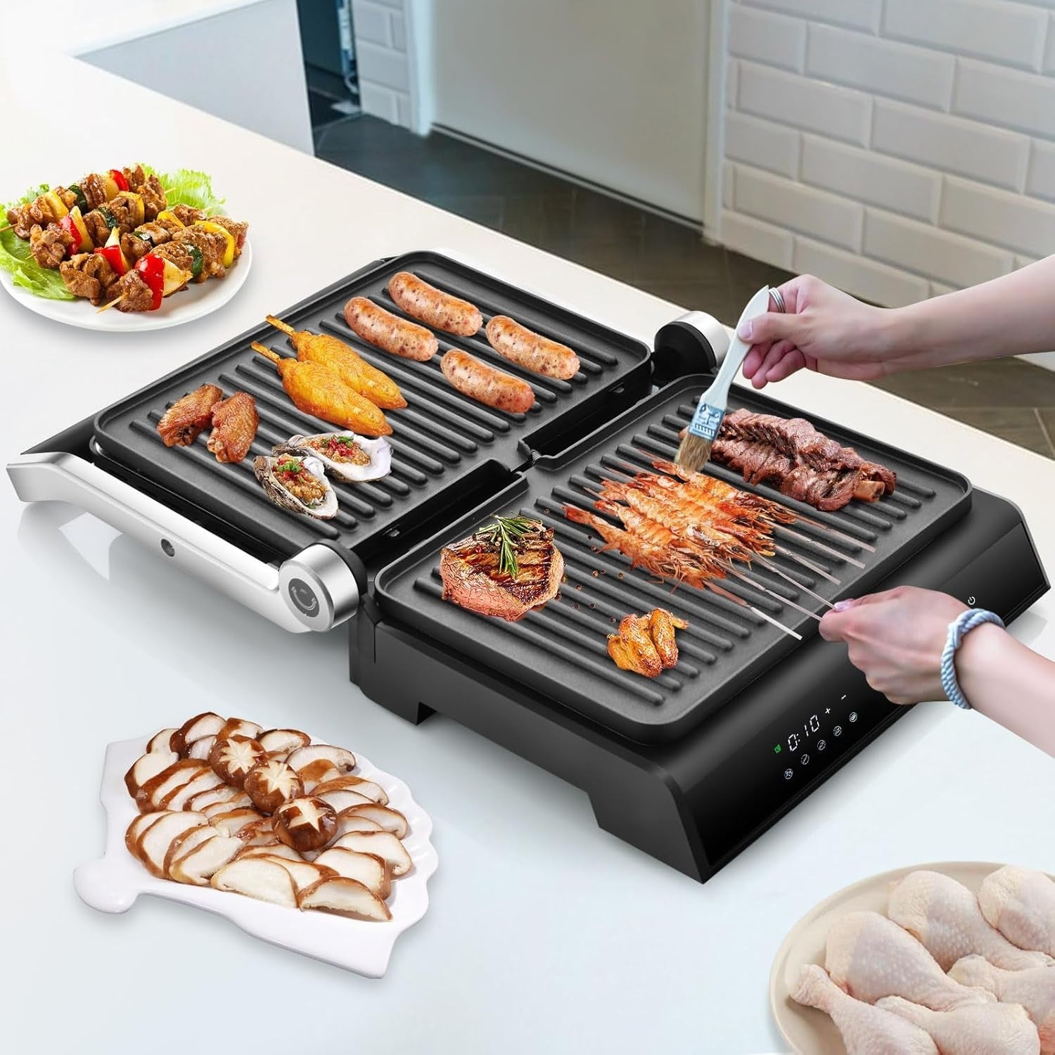 3-in-1 Panini Press Grill Electric Sandwich Maker Adjustable Temp Non-Stick
