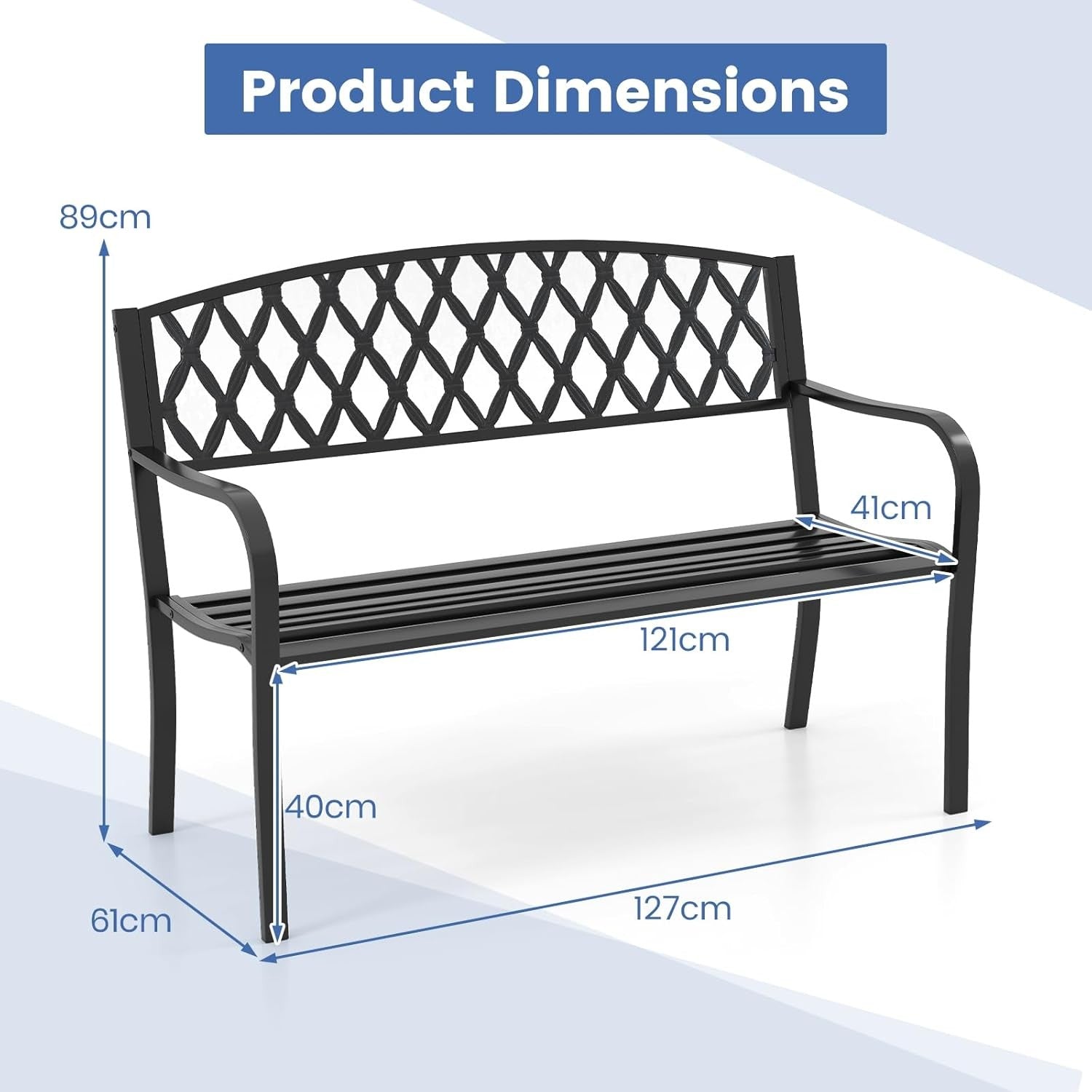 Metal Garden Bench 2-3 Seater Diamond Back Patio Seat