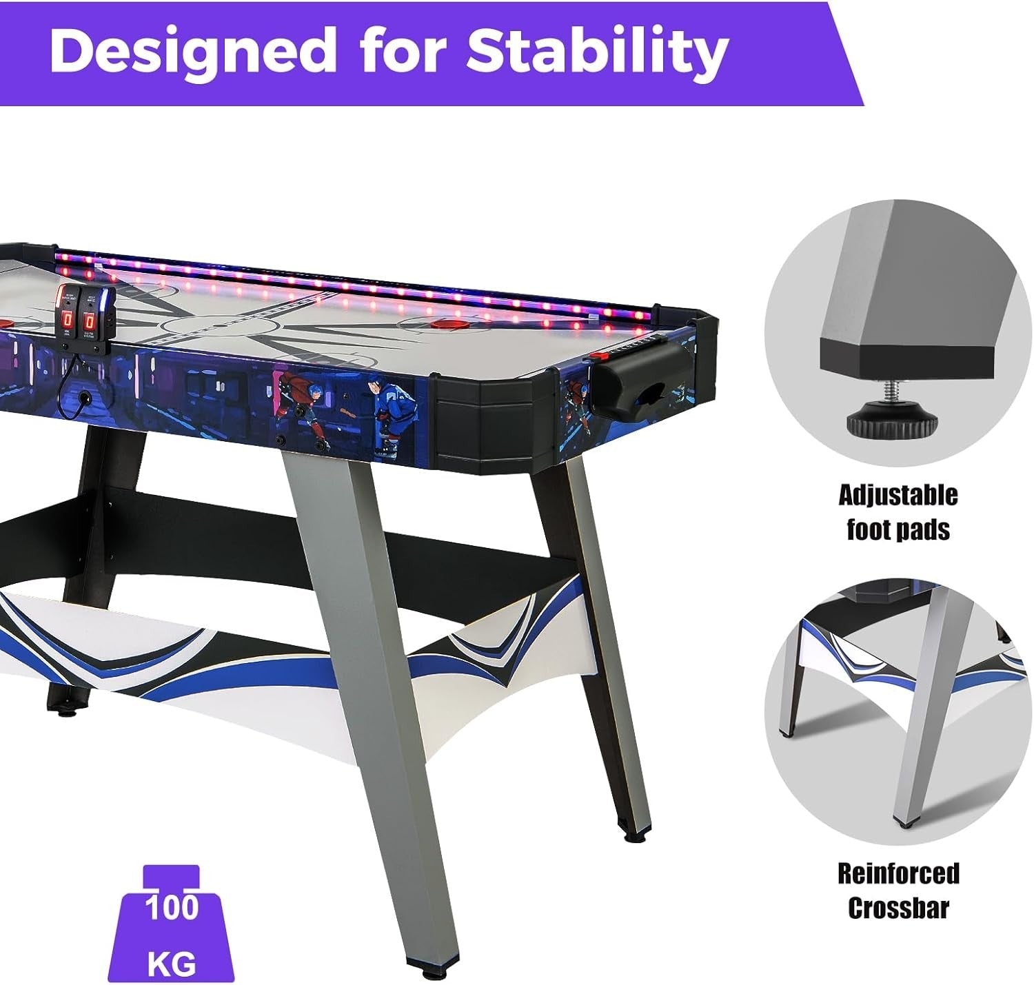 54 Inch Air Hockey Table LED Light Up 12V Motor Arcade Game Indoor
