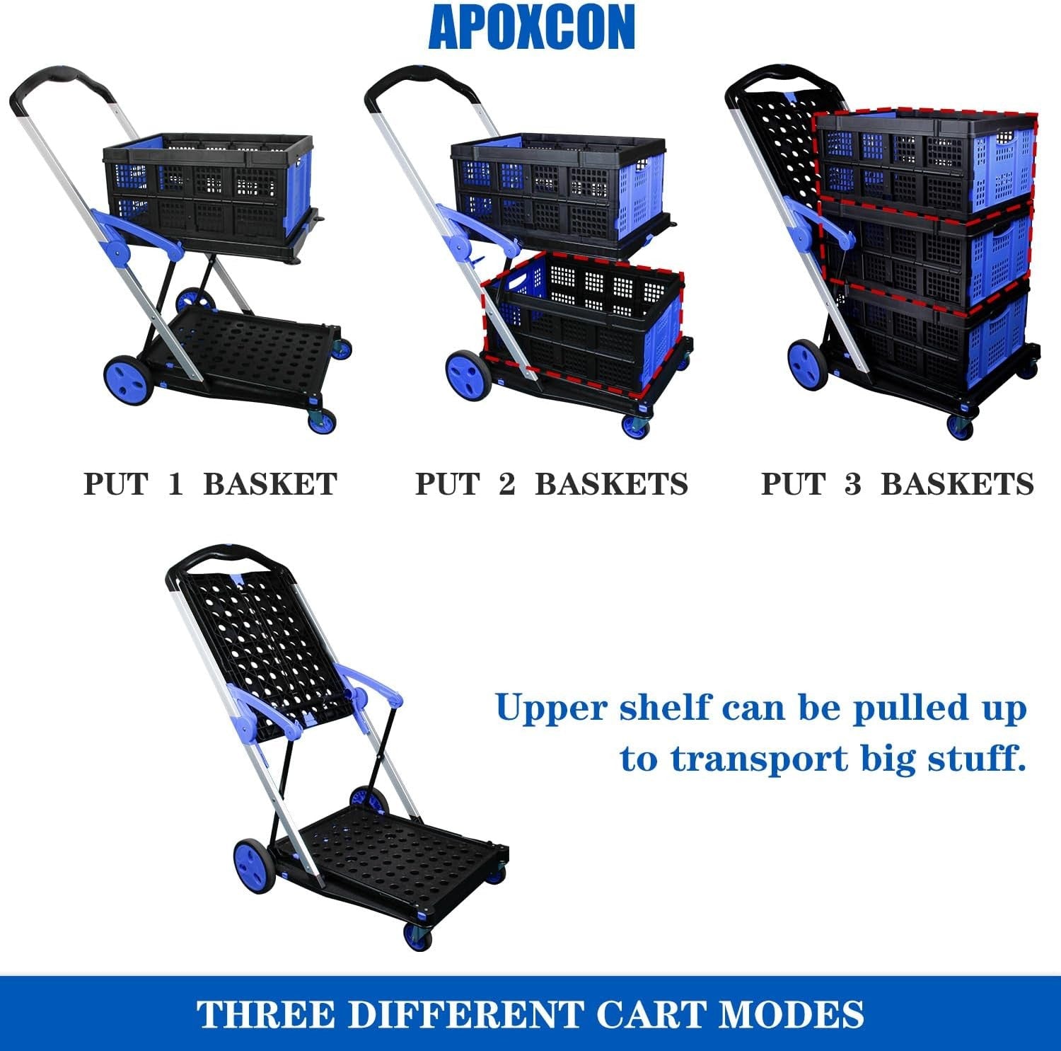 Folding Shopping Cart Trolley 2 Tier Heavy Duty Collapsible Storage Wheels