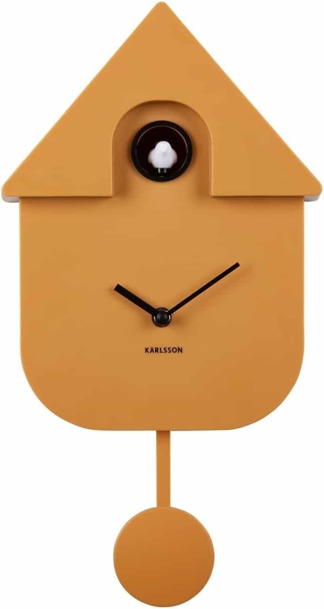 Modern Yellow Cuckoo Wall Clock with Pendulum & Adjustable Volume Alarm