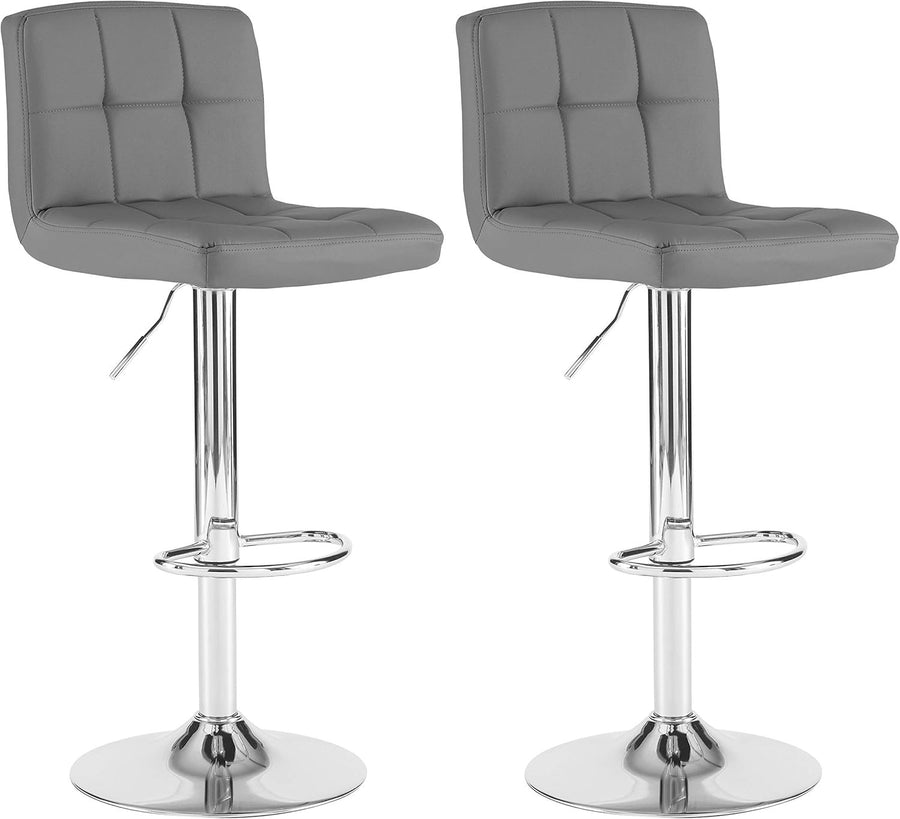 Adjustable Swivel Bar Stools Set of 2 | Dark Grey Faux Leather Chrome
