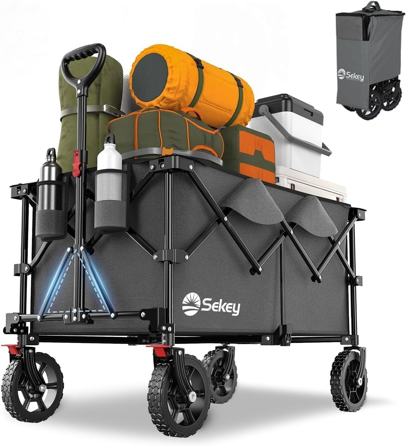 Grey 200L Heavy Duty Folding Wagon 330lbs All-Terrain Festival Camping Cart