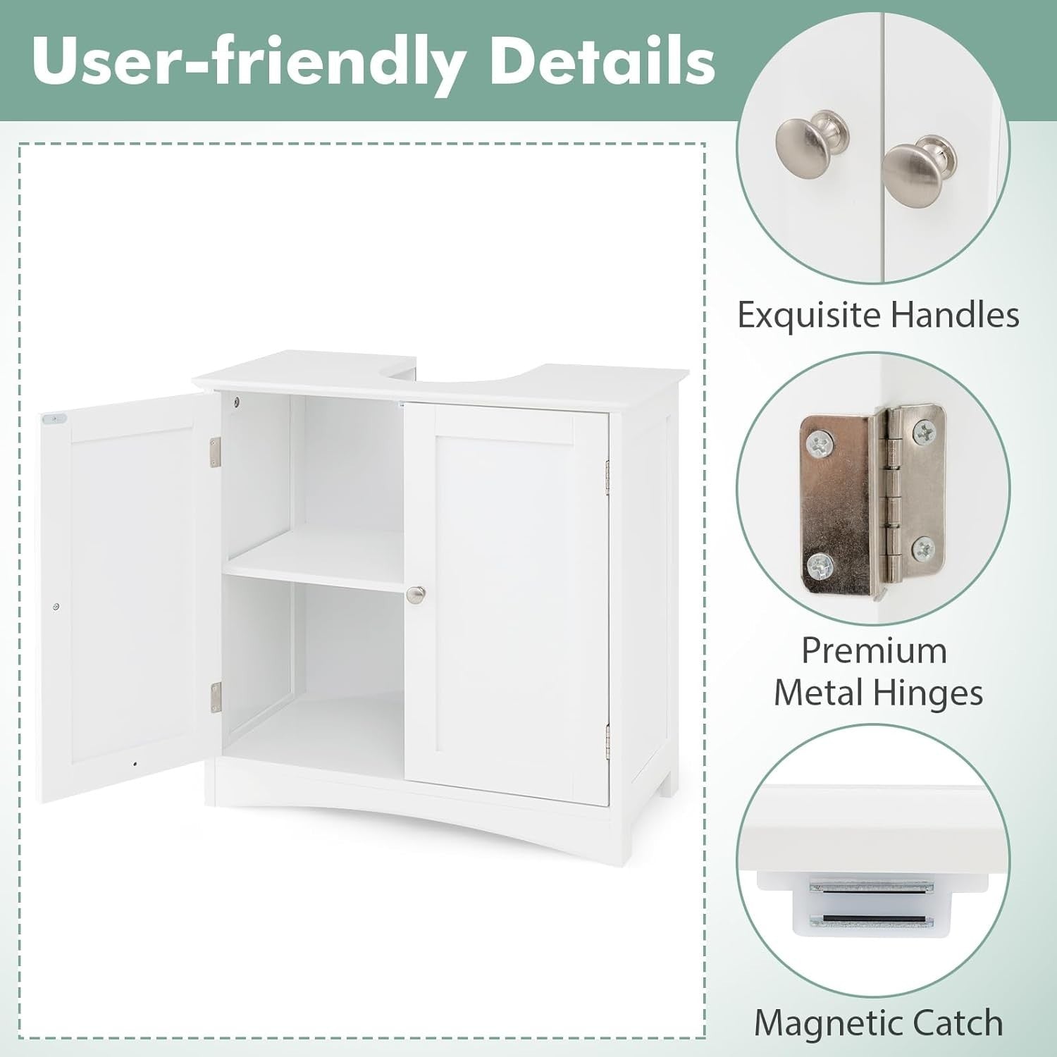 Under Sink Bathroom Cabinet Storage Unit 2 Door Cupboard 60x30x60cm White