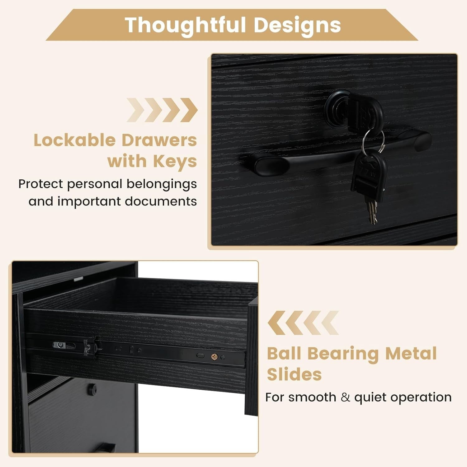 Black Wide Mobile File Cabinet 4 Drawer Lockable Lateral Printer Stand