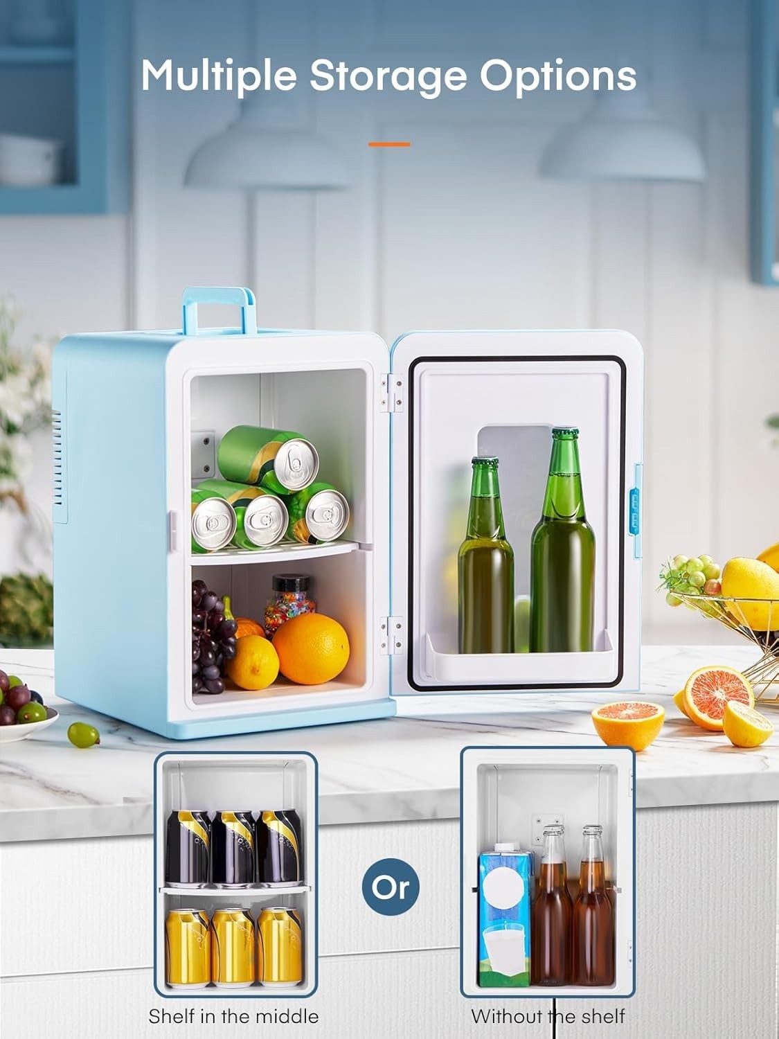 15L Mini Fridge Portable Cooler & Warmer Blue 12V/240V Compact