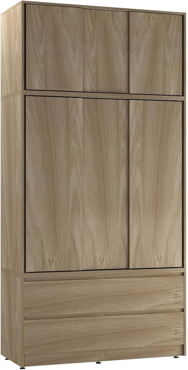 Oak 6 Door Wardrobe with Drawers 240cm Sliding Closet Storage Unit