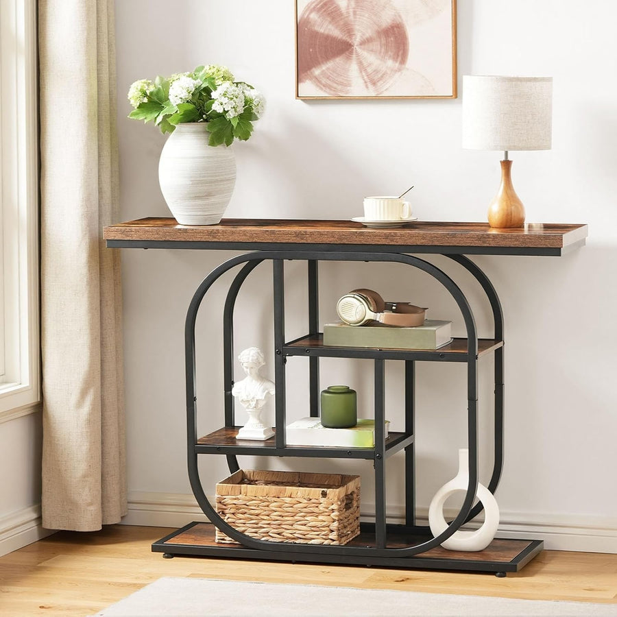 4-Tier Industrial Console Table 110x30x80 cm, Storage, Rustic Brown